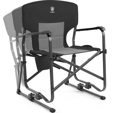EVER ADVANCED Rocking Camping Chair, Foldable Rocker for Outdoor, with Cup Holder, Steel, Supports 300 lbs, Black