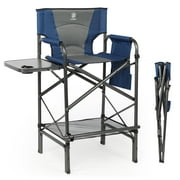 EVER ADVANCED Tall Directors Camping Chair 30.7" Seat Height, Folding Chair for Makeup Artist with Side Table and Storage Pocket Supports 350LBS, Blue