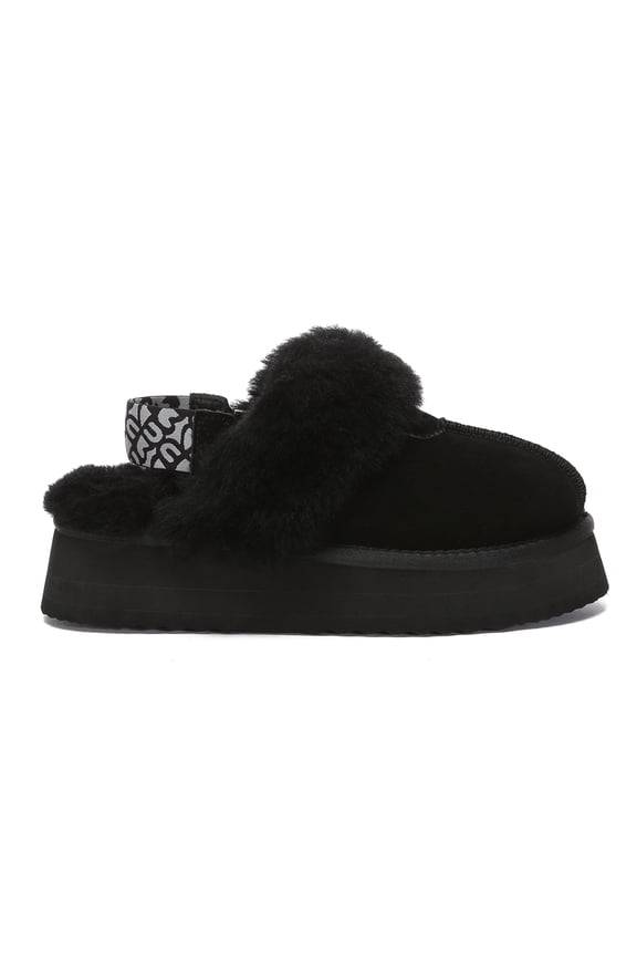 EVER AU Women Wagtail Removable Strap Platform Slippers - Black