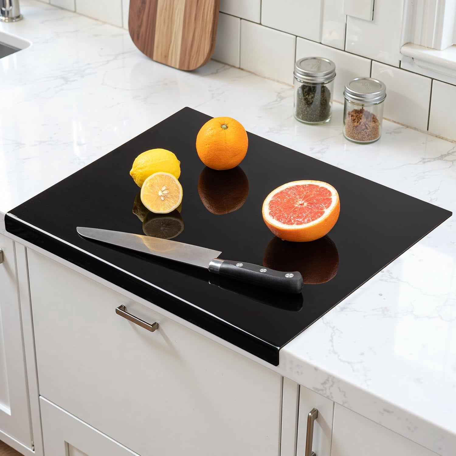 EVER BETTER Acrylic Cutting Boards for Kitchen, 17.5"×13.5" Thick Block Vegetable Bread Meats Fruits Board with Counter Lip, Anti-Slip CuttingTray,Black