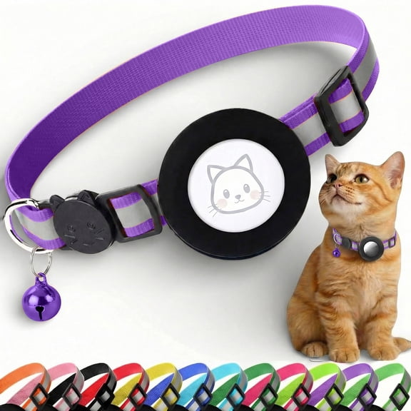 EVER BETTER Airtag Cat Collar Breakaway, Reflective Kitten Collar with Apple Air Tag Holder and Bell for Girl Boy Cats, 0.4 Inches in Width and Lightweight(Black)