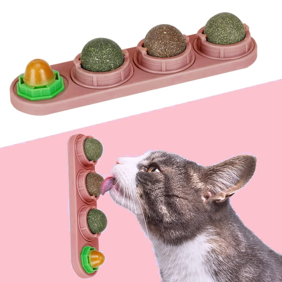 EVER BETTER Catnip Ball for Cats Wall, 4 Pack Catnip Toys, Silvervine Balls, Edible Kitty Toys for Cats Lick, Safe Healthy Kitten Chew Toys for Teeth Cleaning Dental, Cat Wall Treats