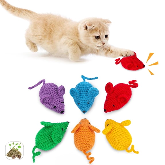 EVER BETTER Catnip Toys Crochet Mouse, 6 Pcs Yarn Cat Nip Mice Safe Teeth Cleaning Chew Toy for Indoor Kittens Kitty, Interactive Catnip Cat Kicker Toys