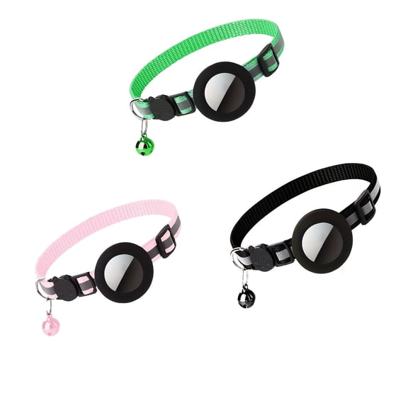 EVER BETTER Reflective Cat Collar with AirTag Holder & Bell, Lightweight Nylon Breakaway Safety Collar for Cats, Striped Design for Night Visibility