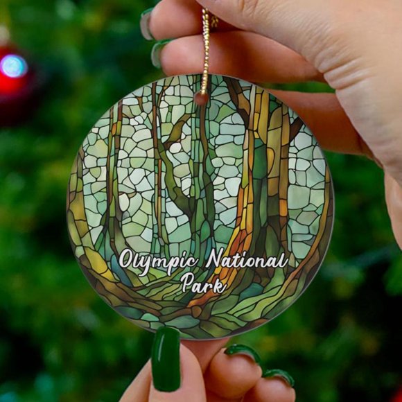 EVERA Olympic National Park Ornament, Washington Forest Ornament, Family Travel Gift Keepsake Gift 2D FLAT Ceramic Ornament, Anniversary Gift, Home Decoration