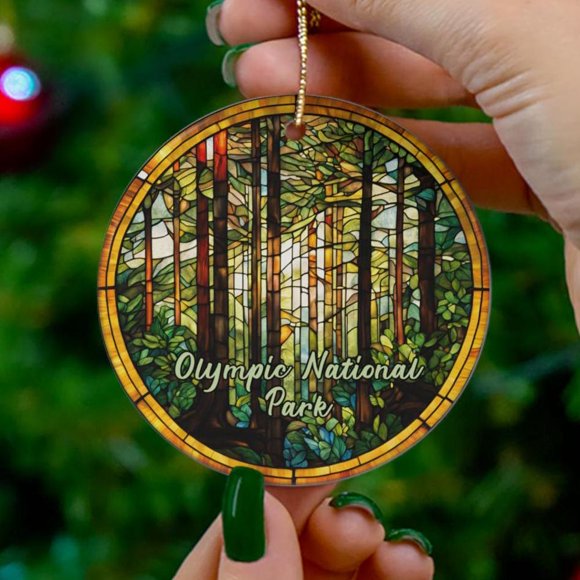 EVERA Olympic National Park Ornament, Washington Forest Ornament, Family Travel Gift Keepsake Gift 2D FLAT Ceramic Ornament, Anniversary Gift, Home Decoration