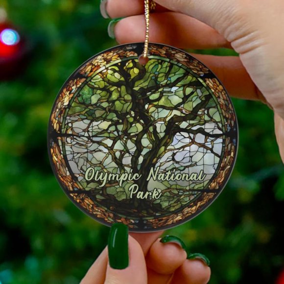 EVERA Olympic National Park Ornament, Washington Forest Ornament, Family Travel Gift Keepsake Gift 2D FLAT Ceramic Ornament, Anniversary Gift, Home Decoration