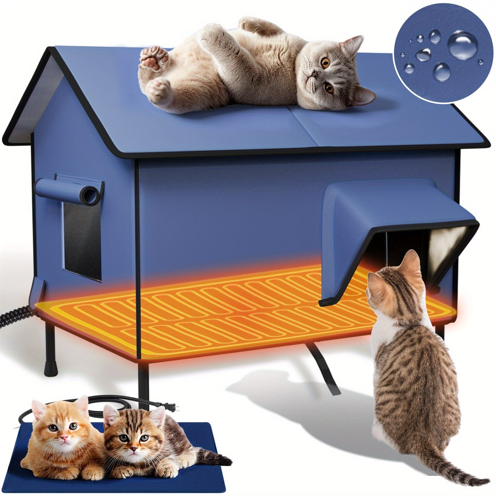 EVERBETTER-Heated Outdoor Cat House with Detachable Heating Pad, All-Weather Proof & Insulated Shelter, Spacious Interior, 2 Doors for Safe Refuge of Feral, Stray, and Barn Cats in Winter