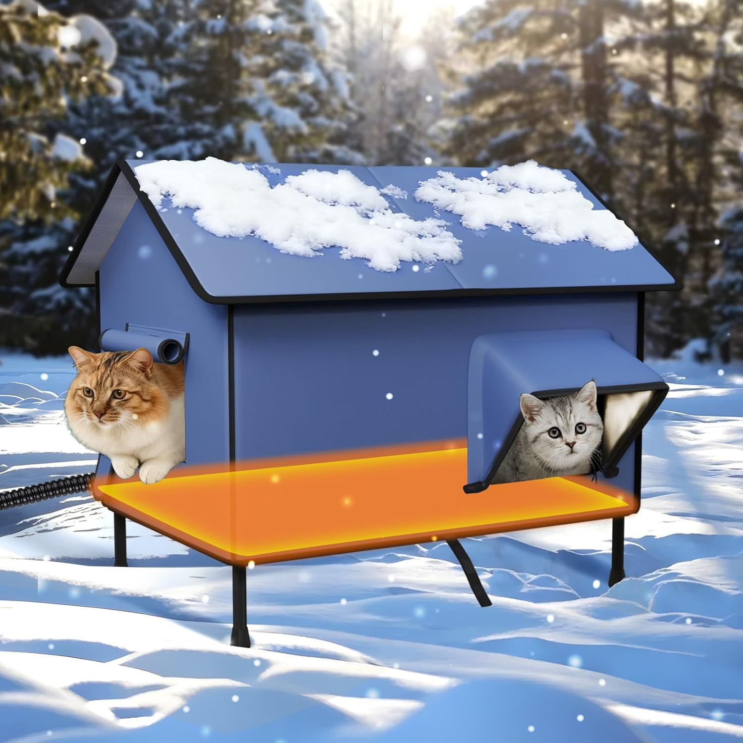 EVERBETTER Thermostat-Heated Outdoor Cat House, All-Weather Proof with Bite-Resistant Heating Pad, Winter Warm Double-Door Shelter for Multiple Farm & Stray Cats