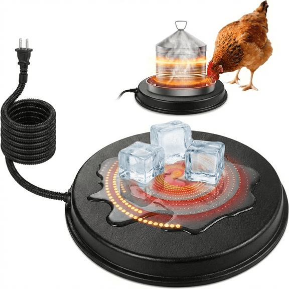 EVERBETTERUS Chicken Water Heater for Winter, 80Watt Thermostat Heated Poultry Waterer Base with Power Cord,Suitable for Plastic/Metal Poultry Waterer(Black, 12.6INCH-1PACK)