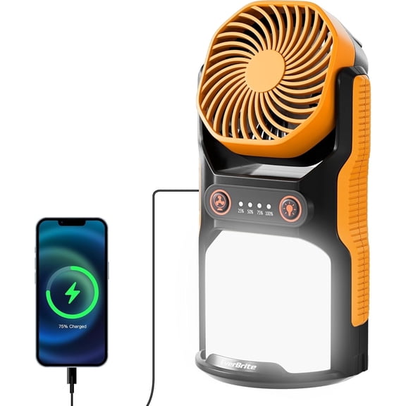 EverBrite Rechargeable Camping Lantern with Fan- 4400mAh Power Bank, Camping Fan with 3 Fan Speeds, Portable 1000LM Handheld Light with Hanging Hook for Summer Camping, Hiking, USB Cable Included