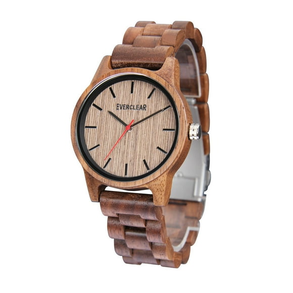 EVERCLEAR Unisex Natural walnut Watch Analog Quartz Wooden Band Wooden Dial With easy read index 8031L-WNT