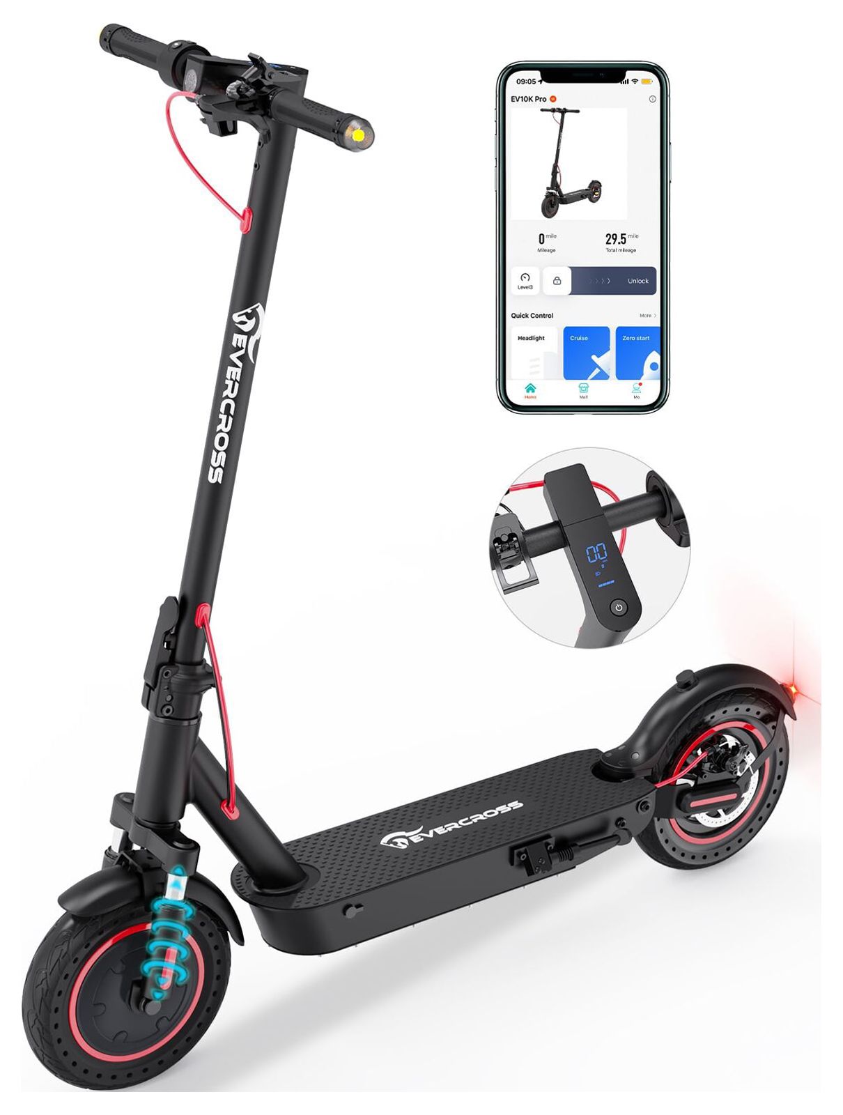 Evercross Electric Scooter 10 Solid Tires 22 Miles Long Range Max