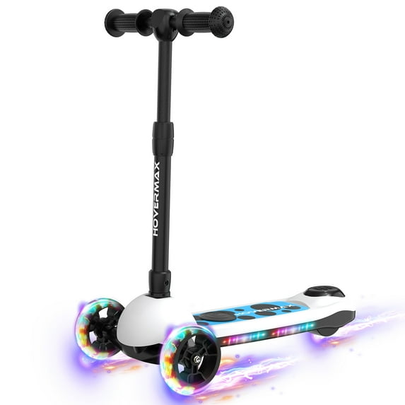 HOVERMAX K3S Kids Electric Scooter - 4 Heights Adjustable, 7 MPH Max Speed, LED Light-Up Wheels & Flash Deck, Foldable Kick Scooter for Boys & Girls Ages 3-9
