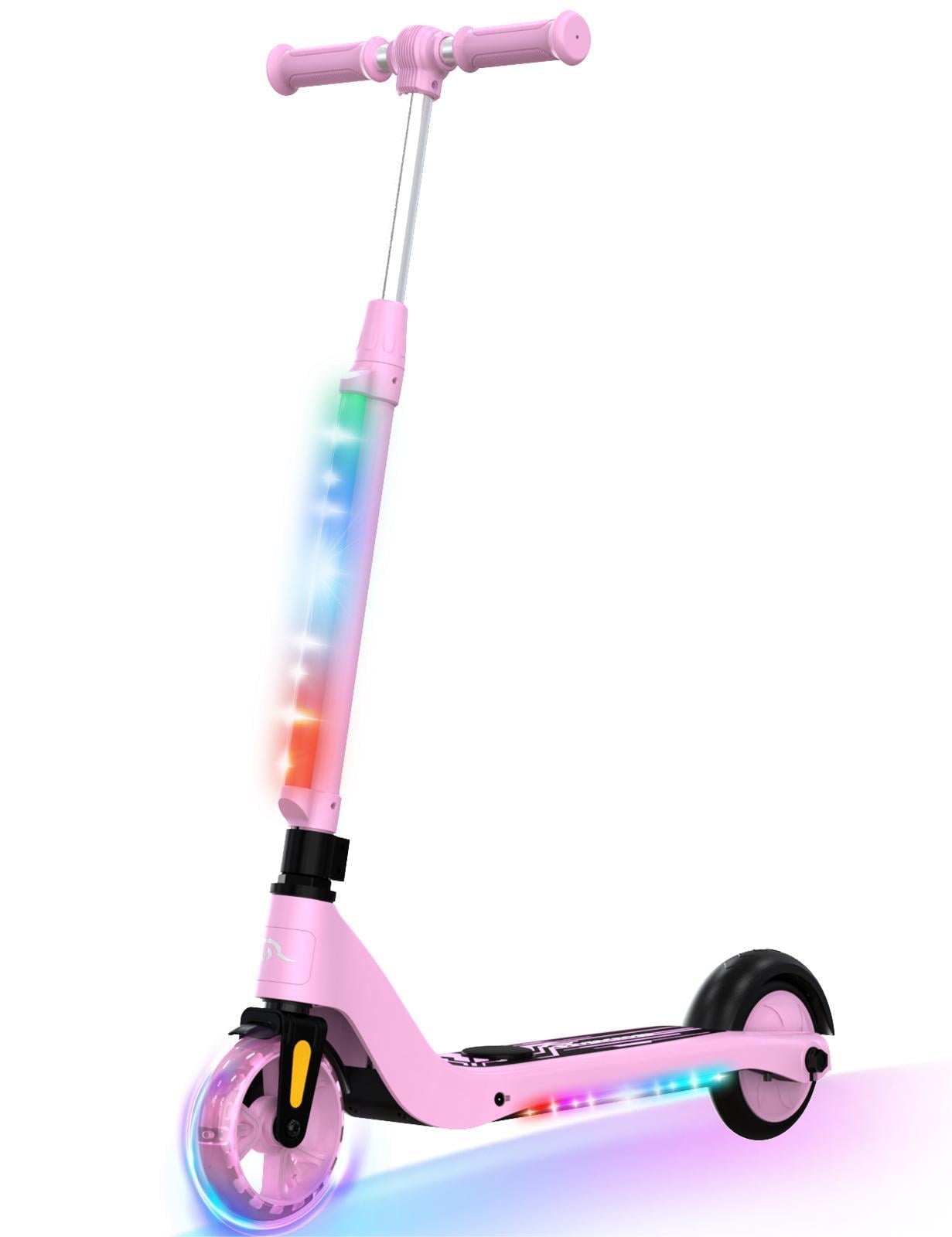 EVERCROSS Electric Scooter for Kids Ages 4+, 5 mph & 40 mins of Ride, LED Colorful Lights, Adjustable Height and Lightweight, Gift for Kids, Pink