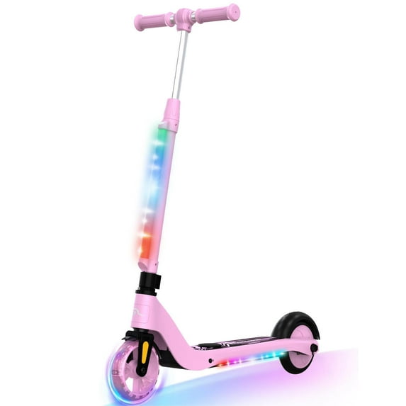 EVERCROSS Electric Scooter for Kids Ages 4+, 5 mph & 40 mins of Ride, LED Colorful Lights, Adjustable Height and Lightweight, Gift for Kids, Pink