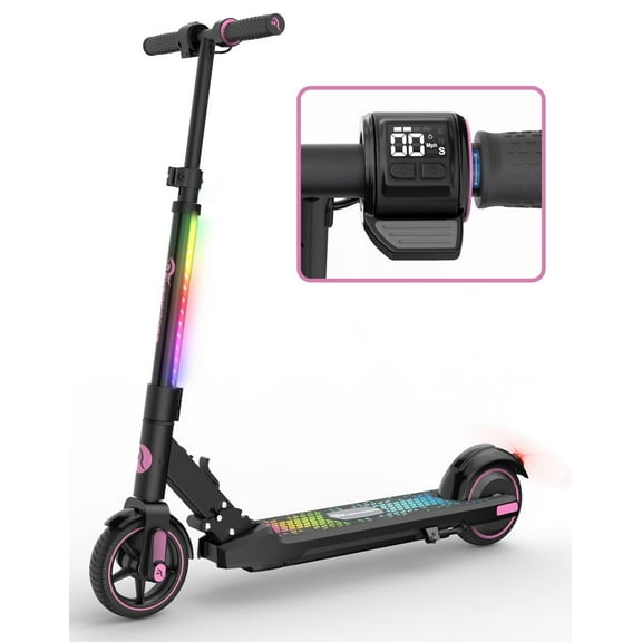 EVERCROSS Kids Electric Scooter, 150W Motor, Max Speed 9.3 MPH, 5 Miles Range, Colorful LED Lights, Foldable, Pink