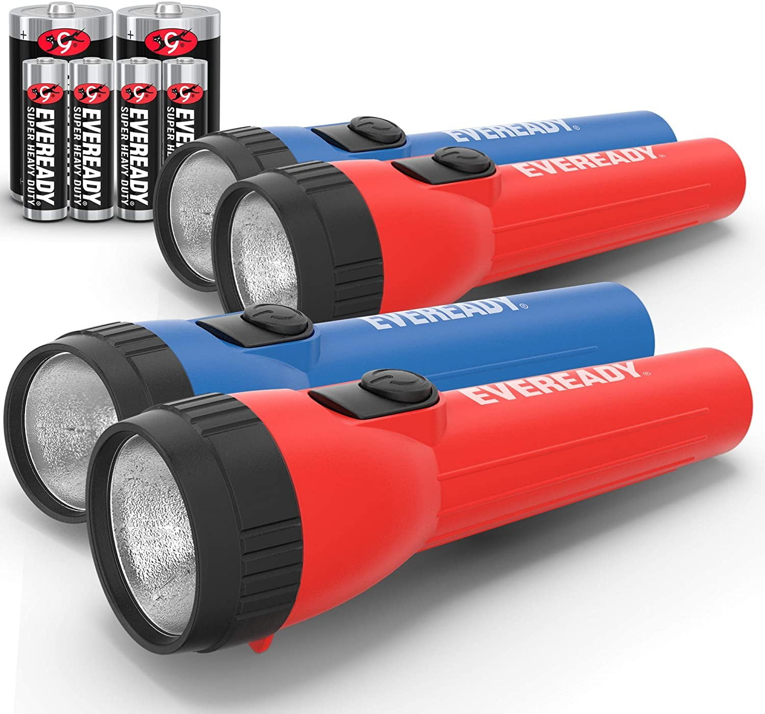 Eveready LED Flashlight Multi-Pack, Bright and Durable, Super Long Battery Life, Use for Emergencies, Camping, Outdoor, Batteries Included , Red,Blue