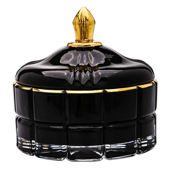 EVEREST GLOBAL Glass Jewelry Jar Cube Facets Candy Storage Bowl with Lid Sugar Cans Kitchen Bath