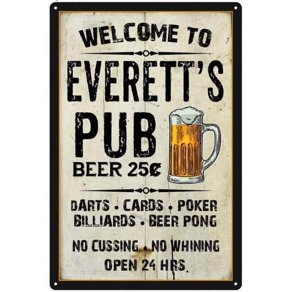 EVERETT'S Pub Sign Vintage Man Cave Bar Wall Decor Gift 8x12 Metal 108120028264
