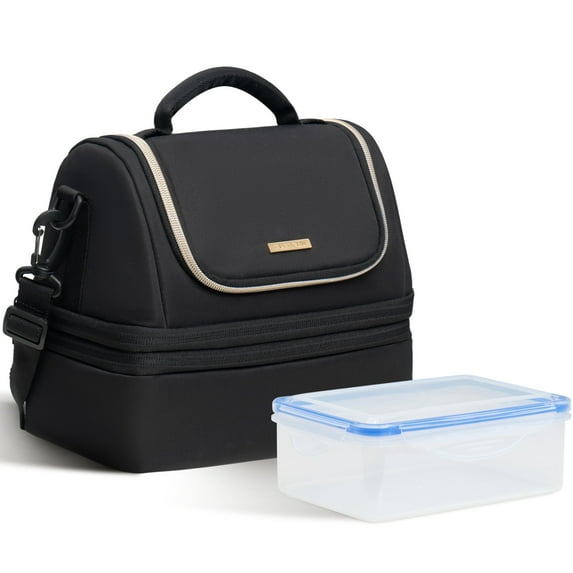 EVERFUN Expandable Lunch Bag for Women with Container, Double Deck Lunch Box Insulated Leakproof Large Cooler Bag with Adjustable Strap