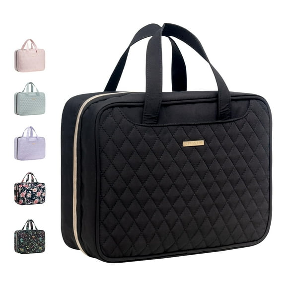 EVERFUN Large Toiletry Bag, Travel Makeup Bag for Women Hanging Cosmetic Bag, Full Sized Organizer for Essentials Accessories Kit, Black