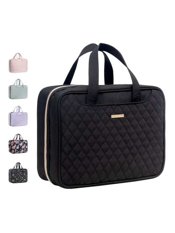 Large Toiletry Bag, Travel Makeup Bag for Women Hanging Cosmetic Bag, Full Sized Organizer for Essentials Accessories Kit, Black