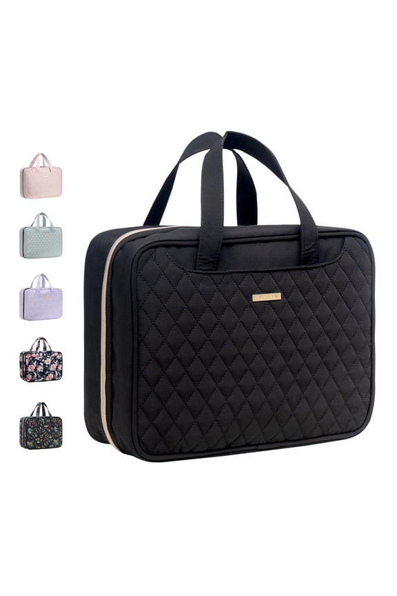 Large Toiletry Bag, Travel Makeup Bag for Women Hanging Cosmetic Bag, Full Sized Organizer for Essentials Accessories Kit, Black