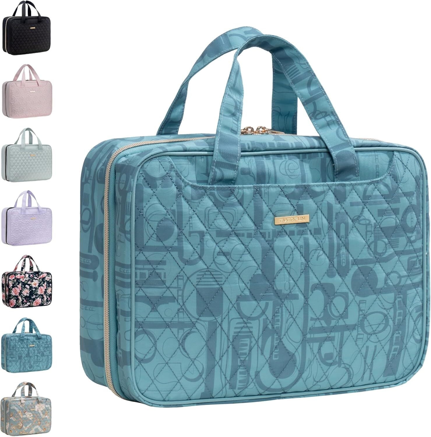 EVERFUN Large Toiletry Bag, Travel Makeup Bag for Women Hanging Cosmetic Full Sized Organizer for Essentials Accessories Kit