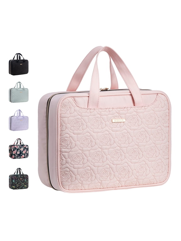 Large Travel Makeup Bag for Women Hanging Toiletry Bag Full Size Cosmetic Organizer Kit Pink