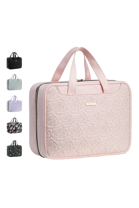 Large Travel Makeup Bag for Women Hanging Toiletry Bag Full Size Cosmetic Organizer Kit Pink