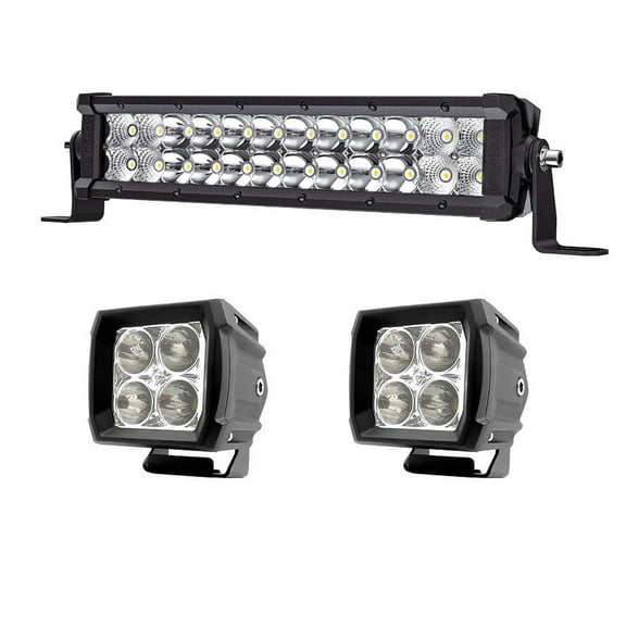 EVERGEAR 3 Pack: 13.25 Inch 36W Dual Row LED Light Bar & 3 Inch 20W Driving Lights For Jeep Truck Tacoma Bumper