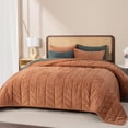 thumbnail image 1 of EVERGRACE 3 Pieces Luxurious Queen Velvet Quilts, Ultra Soft Lightweight Velvet Comforter Set, Matelasse Oversized Bedspread Coverlet for All Season with 2 Shams, Burnt Orange, 92''x96'', 1 of 7