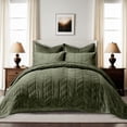 thumbnail image 1 of EVERGRACE 3 Pieces Luxurious Queen Velvet Quilts, Ultra Soft Lightweight Velvet Comforter Set, Matelasse Oversized Bedspread Coverlet for All Season with 2 Shams, Olive Green, 92''x96'', 1 of 7