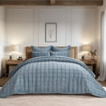 thumbnail image 1 of EVERGRACE 3 Pieces Luxurious Velvet Quilt King Size, Ultra Soft Bedspread Coverlet Set, Double Box Stitch Lightweight Velvet Comforter for All Season with 2 Shams, Blue Linen, 108''x96'', 1 of 8