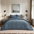 thumbnail image 1 of EVERGRACE 3 Pieces Luxurious Velvet Quilt King Size, Ultra Soft Bedspread Coverlet Set, Double Box Stitch Lightweight Velvet Comforter for All Season with 2 Shams, Stormy Blue, 108''x96'', 1 of 8