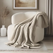EVERGRACE Chunky Chenille Knit Throw Blanket for Couch, Soft Luxurious Moss Stitch Blankets for Bed, Cozy Decorative Farmhouse Knitted Throws for Sofa, Warm Gra