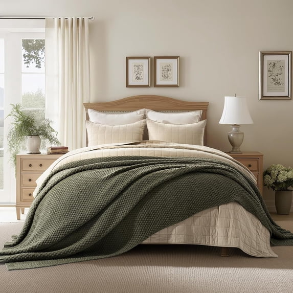 EVERGRACE Chunky Chenille Knit Throw Blanket for Couch, Soft Luxurious Oversized Queen Moss Stitch Blanket for Bed, Large Cozy Farmhouse Knitted Throw for Sofa, Olive Green, 90" x 90"
