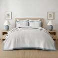 thumbnail image 1 of EVERGRACE Cotton Border Frame Tack-Stitch Quilt Bedding Set Queen Size, Coastal Oversized 3 Pieces Lightweight Bedspread Coverlet for All Season, with 2 Matching Shams, Blue Linen, 1 of 8