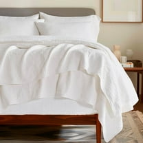 EVERGRACE Cotton Coverlet Set Full Queen Size 3 Pieces, Lightweight Soft Ribbed Matelassé Bedspread Quilt Set, Cozy Oversized Quilted Bedding Set with 2 Pillow Shams for All Seasons, Ivory White