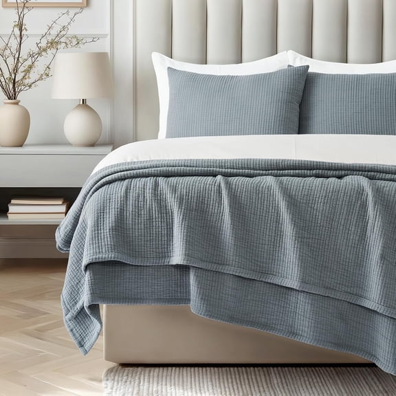 EVERGRACE Cotton Gauze King Bedspread, Ultra Soft Prewashed Pick Stitch Matelassé Coverlet, Lightweight Textured Oversized King Quilt Bedding Set for All Season, with 2 Shams, Fog Gray