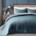thumbnail image 1 of EVERGRACE Cotton Sateen Quilt Set Queen Size, Pre-Washed Cotton Channel Stitch Coverlet Bedspread, 3 Pieces Lightweight Soft Bedding Sets for All Season, with 2 Pillow Shams, Sonoma Blue, 1 of 8