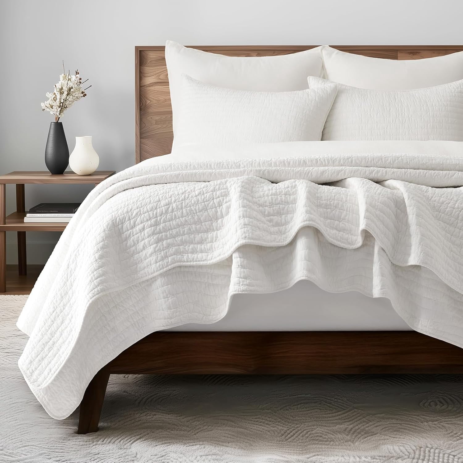 EVERGRACE Cross Stitch Pre-Washed Cotton Quilt Bedding Set King Size, Oversized 3 Pieces Lightweight Bedspread Coverlet for All Season, with 2 Matching Shams, Bright White,108"x96"