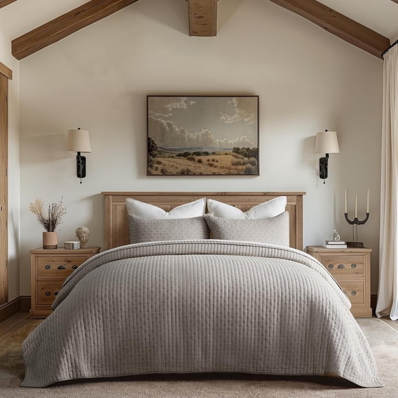 EVERGRACE Cross Stitch Pre-Washed Cotton Quilt Bedding Set King Size, Oversized 3 Pieces Lightweight Bedspread Coverlet for All Season, with 2 Matching Shams, Taupe,108"x96"