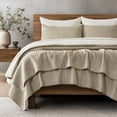 thumbnail image 1 of EVERGRACE Cross Stitch Pre-Washed Cotton Quilt Bedding Set Queen Size, Oversized 3 Pieces Lightweight Bedspread Coverlet for All Season, with 2 Matching Shams, Driftwood, 92"x96", 1 of 8