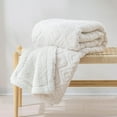 thumbnail image 1 of EVERGRACE Jacquard Boho Sherpa Fleece Throw Blanket for Couch, Super Soft Cozy Fuzzy Plush Blankets for Winter, Reversible Thick Warm Blanket for Bed, Sofa, Living Room, Off White, 50'' x 60'', 1 of 7