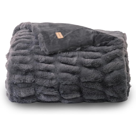 EVERGRACE Luxurious Soft Faux Rabbit Fur Throw Blanket, Cozy Fuzzy Plush Warm Throws for Couch Bed Sofa Chair Decor, Ruched Bubble Fluffy Blanket with Reversible Velvet, 60"" x 80"", Charcoal Gray