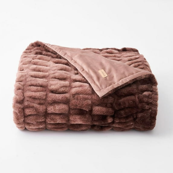 EVERGRACE Luxurious Soft Faux Rabbit Fur Throw Blanket, Cozy Fuzzy Plush Warm Throws for Couch Bed Sofa Chair Home Decor, Ruched Bubble Fluffy Blanket with Reversible Velvet, 50"" x 60"", Mocha Brown