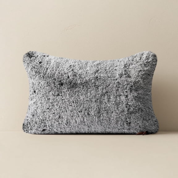 EVERGRACE Luxury Faux Chinchilla Fur Lumbar Pillow Cover 1 Pack, Decorative Fluffy Cozy Mink Pillow Case 12"x20" for Couch, Rectangle Cushion Cases for Sofa Bedroom Living Room, Onyx Mink