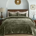 thumbnail image 1 of EVERGRACE Luxury Ruched Velvet Quilt King Size, Ultra Soft Bedspread Coverlet Set, Lightweight Velvet Comforter, Quilted Bedding Cover with 2 Matching Shams for All Season, Olive Green, 1 of 7